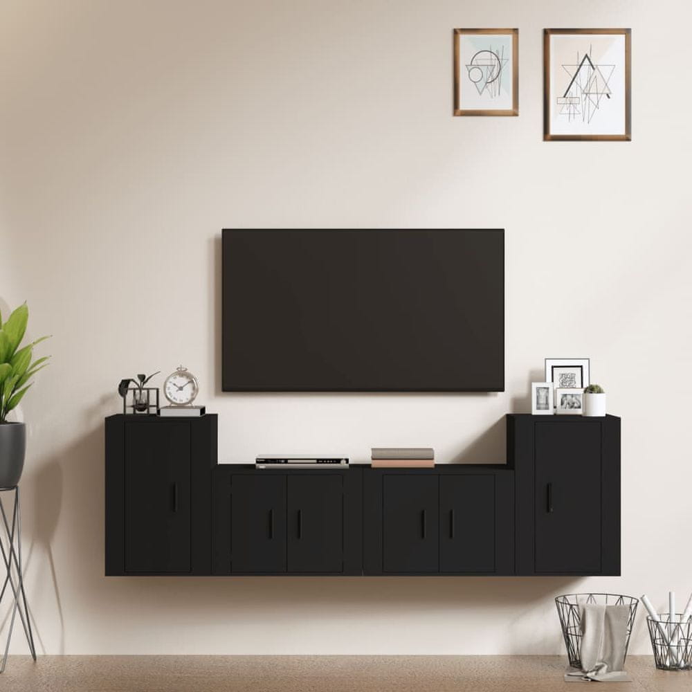 Vidaxl 4-dielna súprava TV skriniek čierna spracované drevo
